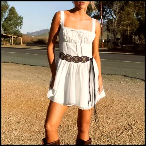 Vintage Western Boho Disc Belt Adjustable Faux Leather Concho Waist Belt main image 6